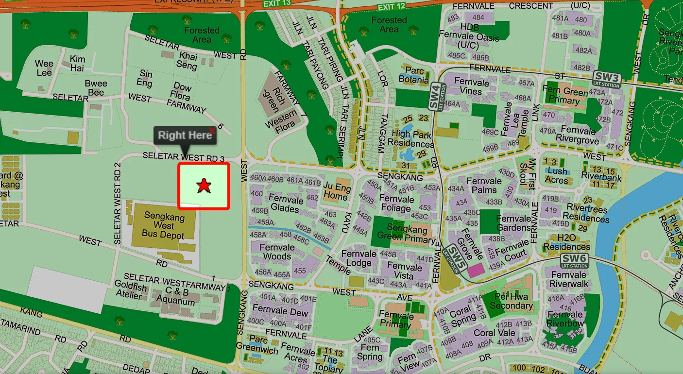 Street map of Sengkang West showing the Sengkang Connection site off Seletar West Road 3